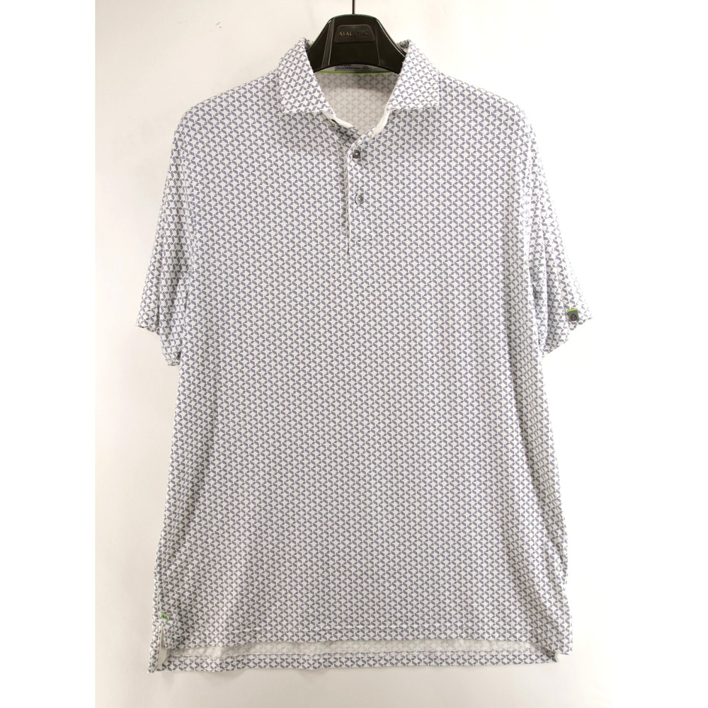 Tasc Cloud Performance Micro Modal Golf Polo Shirt Large Blue Geometric